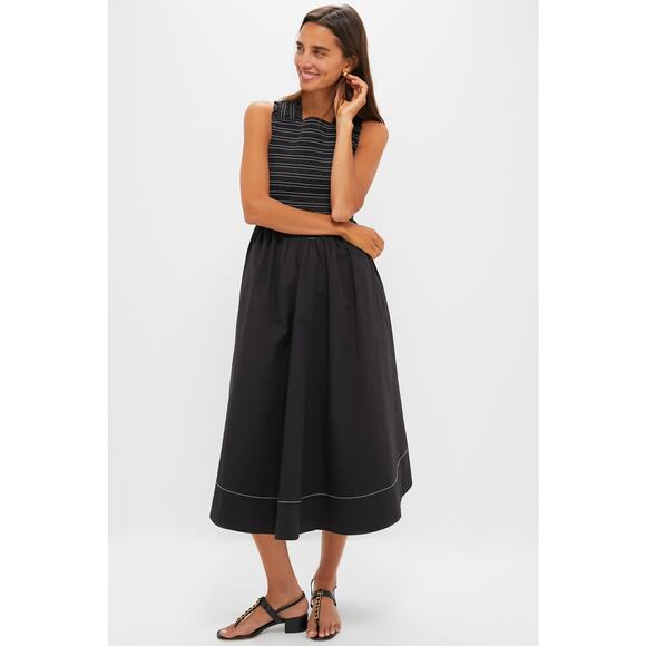 GANNI Black Washed Stretch Cotton Smock Midi Dress Size 4 NWT Retail $325 - Picture 6 of 7